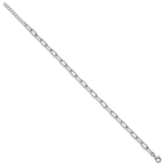 Sterling Silver Rhodium-plated Polished and Twisted Paperclip Link 7 Inch with 1 Inch Extension Bracelet