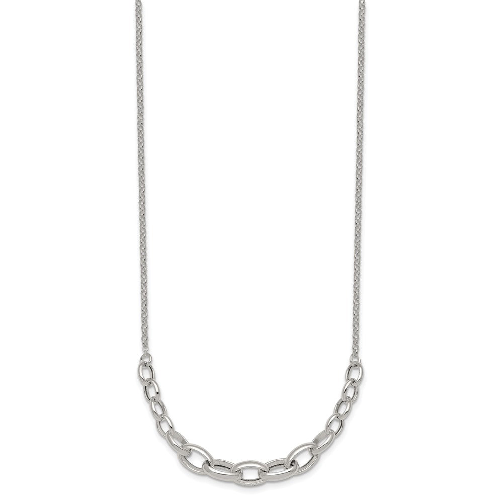 Sterling Silver Polished Fancy Graduated Cable Link 16 Inch with 2 Inch Extension Necklace