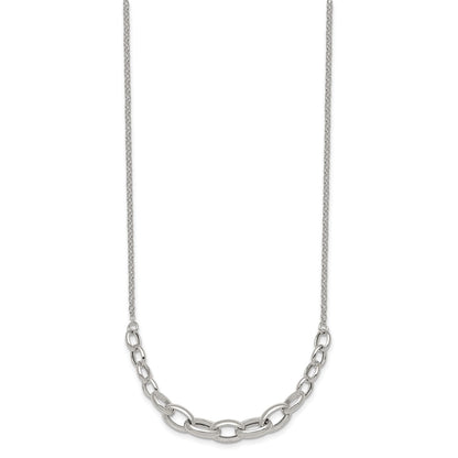 Sterling Silver Polished Fancy Graduated Cable Link 16 Inch with 2 Inch Extension Necklace