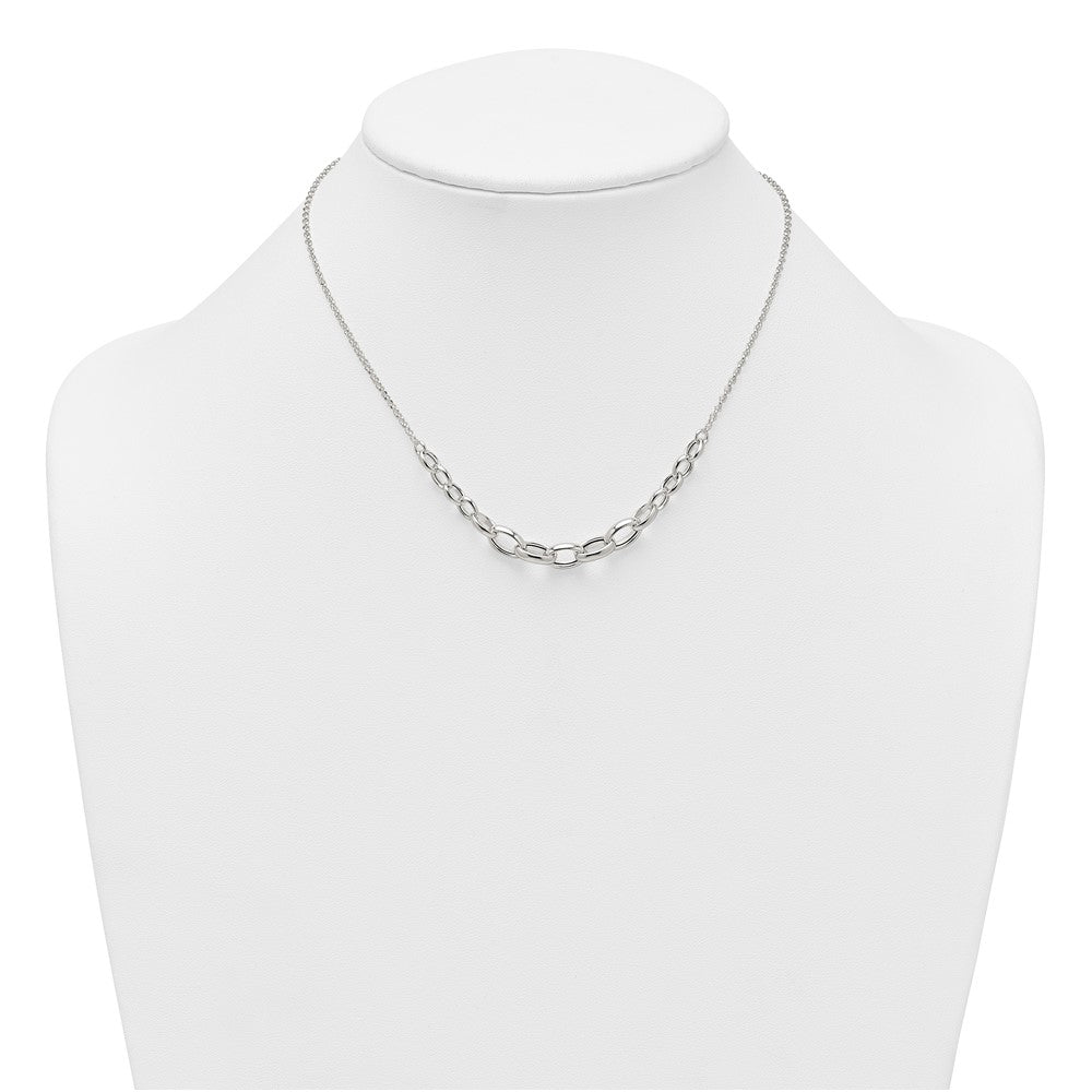 Sterling Silver Polished Fancy Graduated Cable Link 16 Inch with 2 Inch Extension Necklace