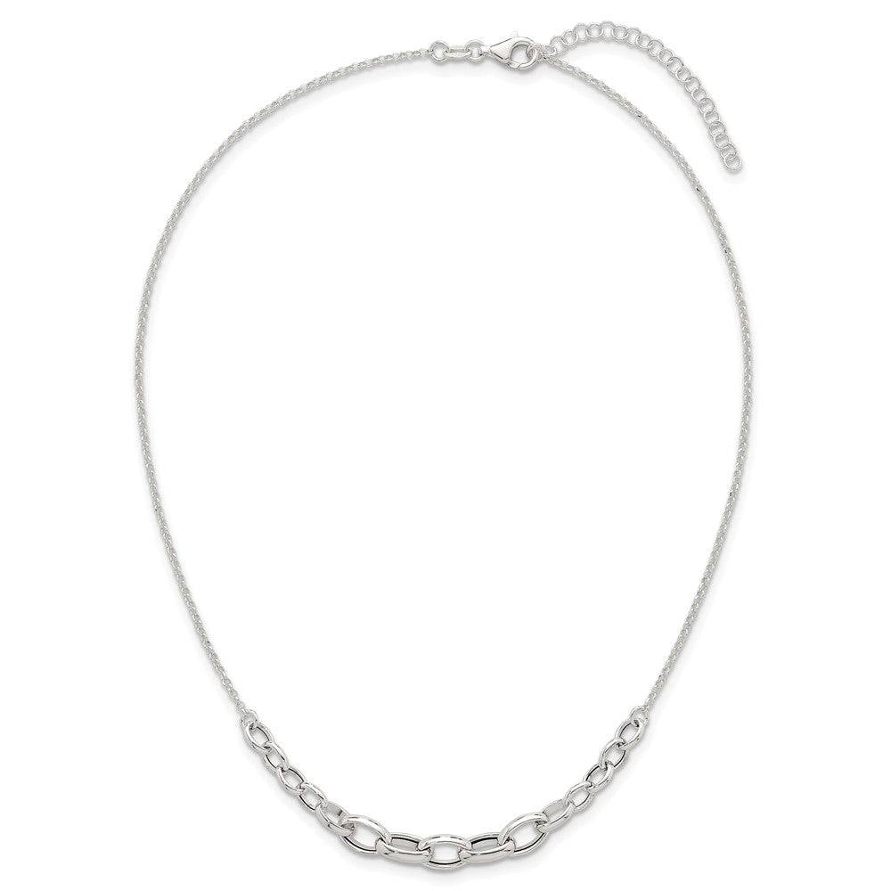 Sterling Silver Polished Fancy Graduated Cable Link 16 Inch with 2 Inch Extension Necklace