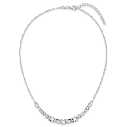 Sterling Silver Polished Fancy Graduated Cable Link 16 Inch with 2 Inch Extension Necklace