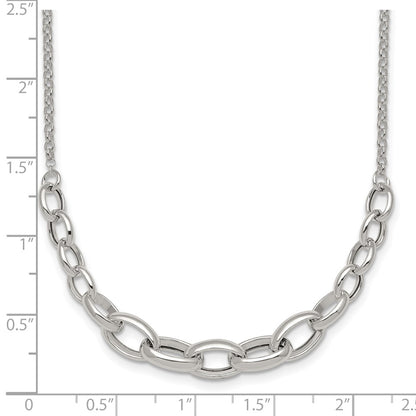 Sterling Silver Polished Fancy Graduated Cable Link 16 Inch with 2 Inch Extension Necklace