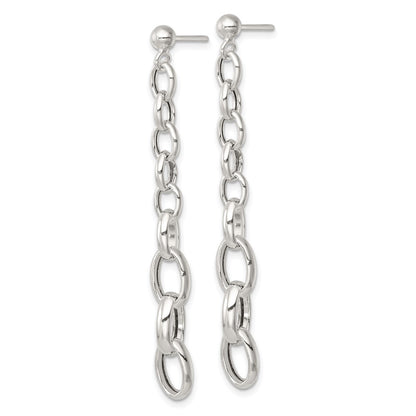 Sterling Silver Polished Graduated Cable Link Post Dangle Earrings