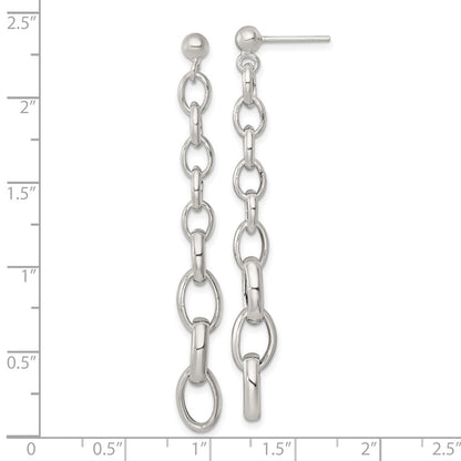 Sterling Silver Polished Graduated Cable Link Post Dangle Earrings