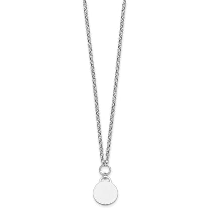 Sterling Silver Rhodium-plated Polished 16 inch with 2 inch extender Round Disc Necklace