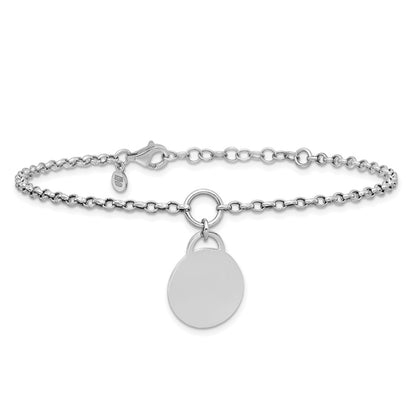 Sterling Silver Rhodium-plated Polished 7 inch with 1 inch extender Round Disc Bracelet