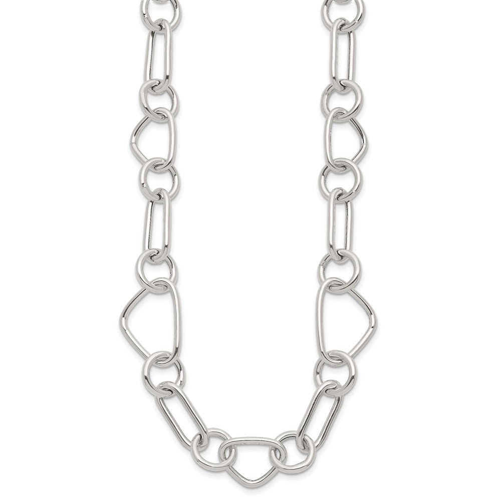 Sterling Silver Polished Triangle Round and Oval Link 17.5 inch Necklace