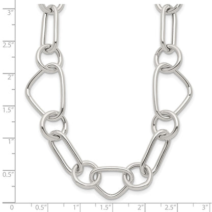 Sterling Silver Polished Triangle Round and Oval Link 17.5 inch Necklace