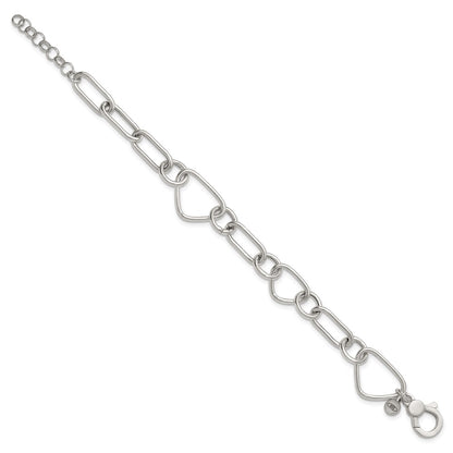 Sterling Silver Polished Triangle Round and Oval Link 8 inch with 1 inch extender Bracelet