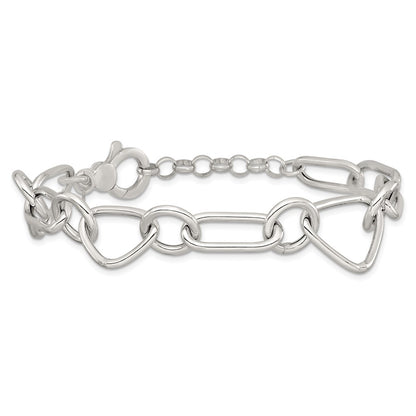 Sterling Silver Polished Triangle Round and Oval Link 8 inch with 1 inch extender Bracelet