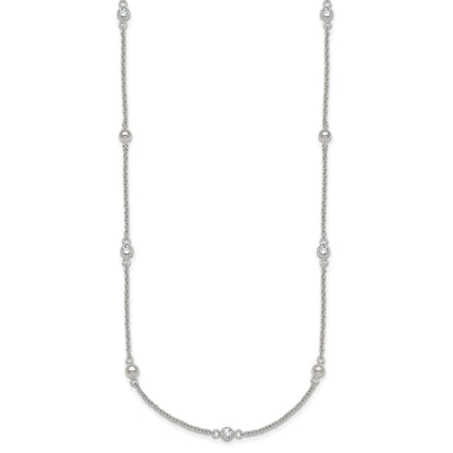 Sterling Silver Polished and Beaded CZ 6.75 inch with 0.5 inch Extension Bracelet
