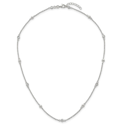 Sterling Silver Polished and Beaded CZ 6.75 inch with 0.5 inch Extension Bracelet