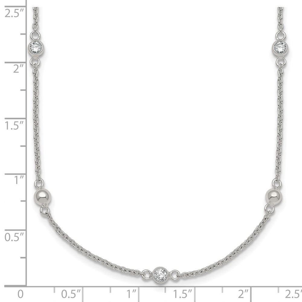Sterling Silver Polished and Beaded CZ 6.75 inch with 0.5 inch Extension Bracelet
