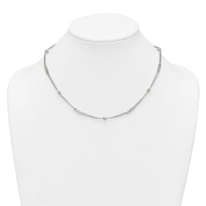 Sterling Silver Polished and Beaded Fancy Double-Strand Link 17.5 inch Necklace