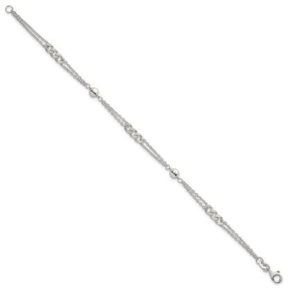 Sterling Silver Polished and Beaded Fancy Double-Strand Link 7.25 inch Bracelet