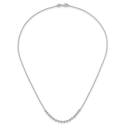 Sterling Silver Polished Center Beaded 18 Inch Necklace