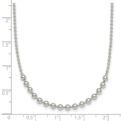 Sterling Silver Polished Center Beaded 18 Inch Necklace