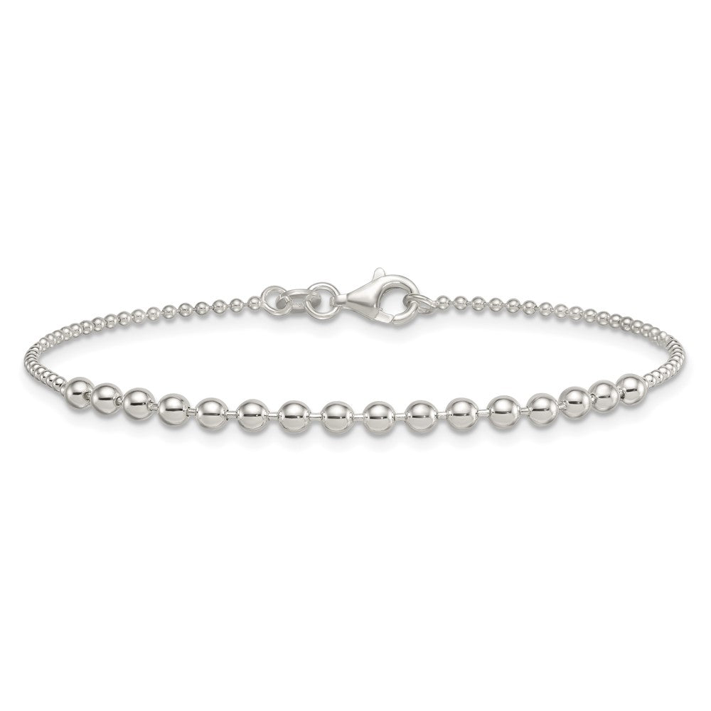 Sterling Silver Polished Center Beaded 7.5 Inch Bracelet
