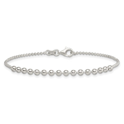 Sterling Silver Polished Center Beaded 7.5 Inch Bracelet