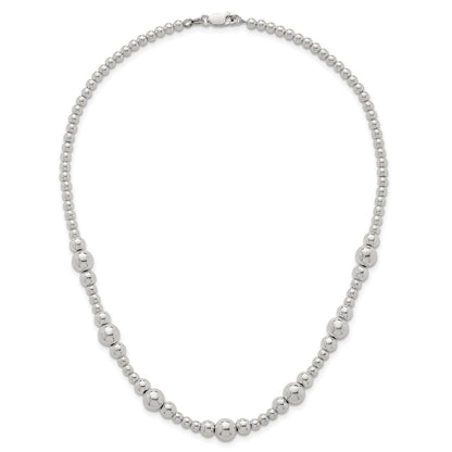 Sterling Silver Polished and Multi-Size Beads 17 Inch Necklace