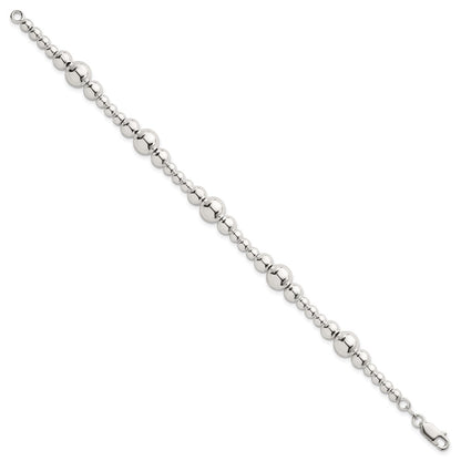 Sterling Silver Polished and Multi-Size Beads 7.5 Inch Bracelet