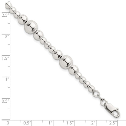 Sterling Silver Polished and Multi-Size Beads 7.5 Inch Bracelet