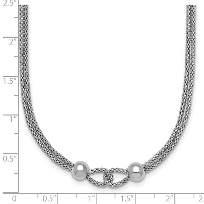 Sterling Silver Rhodium-plated Polished Beads Double Strand Mesh 16 inch with 2 inch Extender Necklace