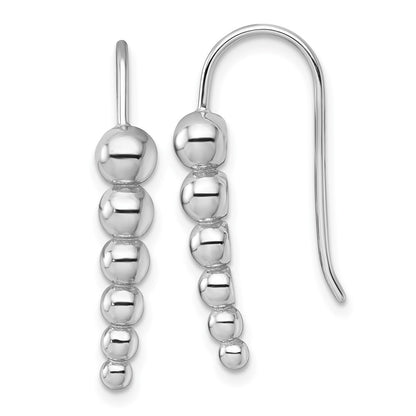 Sterling Silver Rhodium-plated Graduated Beaded Shepherd Hook Earrings