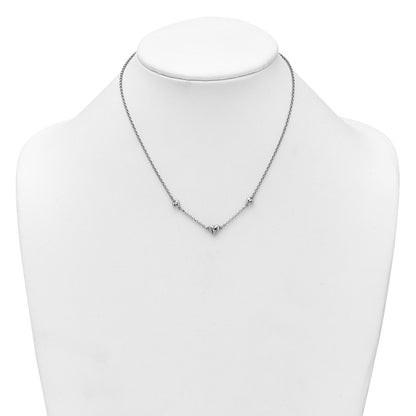 Sterling Silver Rhodium-plated Polished Three Puffed Hearts 16 inch with 2 inch Extender Necklace