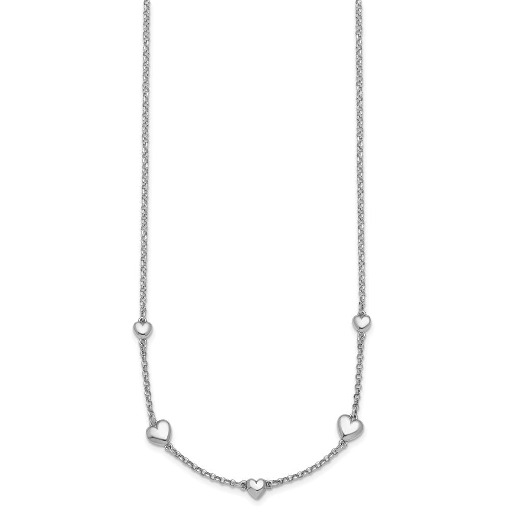Sterling Silver Rhodium-plated Polished Five Puffed Hearts 7 inch with 1 inch Extender Bracelet