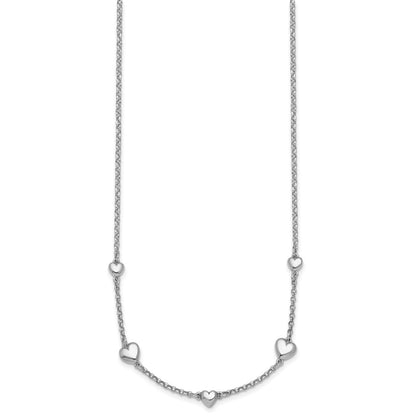 Sterling Silver Rhodium-plated Polished Five Puffed Hearts 7 inch with 1 inch Extender Bracelet