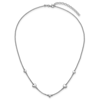 Sterling Silver Rhodium-plated Polished Five Puffed Hearts 7 inch with 1 inch Extender Bracelet