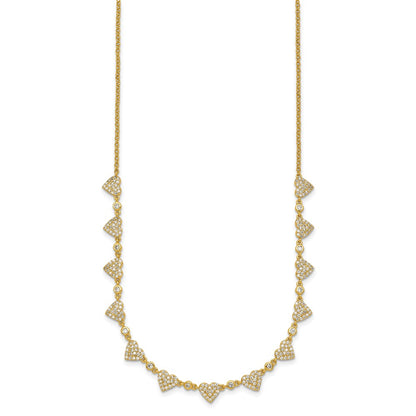Sterling Silver Gold-tone Polished Pave CZ Hearts 16 Inch with 2 Inch Extension Necklace