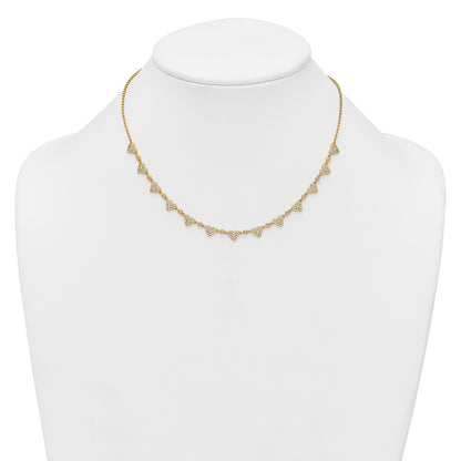Sterling Silver Gold-tone Polished Pave CZ Hearts 16 Inch with 2 Inch Extension Necklace