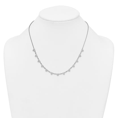 Sterling Silver Rhodium-plated Polished Pave CZ Hearts 16 Inch with 2 Inch Extension Necklace