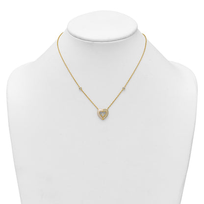 Sterling Silver Gold-tone Polished CZ and Champagne Enamel Open Heart 16 inch with 2 inch Extension Necklace