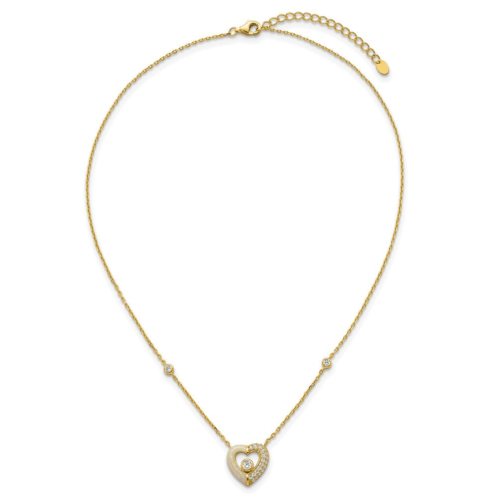 Sterling Silver Gold-tone Polished CZ and Champagne Enamel Open Heart 16 inch with 2 inch Extension Necklace