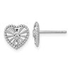 Sterling Silver Rhodium-plated Polished Beaded and Textured CZ Heart Post Earrings