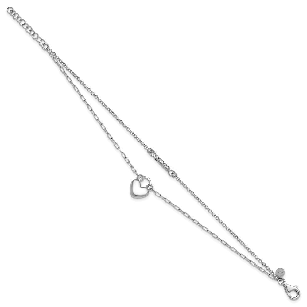 Sterling Silver Rhodium-plated CZ Puffed Heart 7 inch with 1 inch extender 2-strand Bracelet