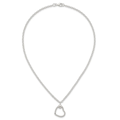 Sterling Silver Polished and Twisted Heart 18 Inch Cable Chain Necklace
