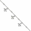 Sterling Silver Polished and Beaded with Three Leaf Dangles 7 inch with 1 inch Extension Bracelet