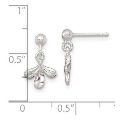 Sterling Silver Polished Three Leaf Dangle Post Earrings