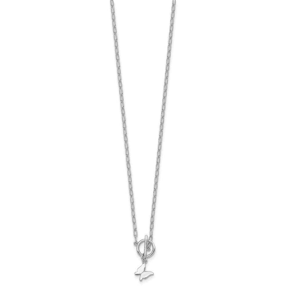 Sterling Silver Rhodium-plated Polished Butterfly Dangle Paperclip Link 16 Inch with 2 Inch Extension Necklace