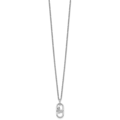 Sterling Silver Rhodium-plated CZ Oval with Butterfly 16 inch with 1.5 inch Extension Necklace