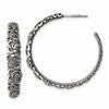 Sterling Silver Antiqued Graduated Floral 5.75 x 32mm C-Hoop Post Earrings