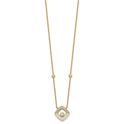Sterling Silver Gold-tone CZ and Champagne Enamel Square 16 inch with 1.5 inch Extension Necklace