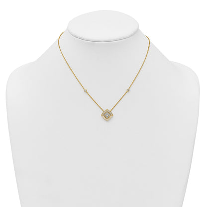 Sterling Silver Gold-tone CZ and Champagne Enamel Square 16 inch with 1.5 inch Extension Necklace