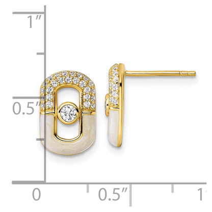 Sterling Silver Gold-tone CZ and Champagne Enamel Rectangle Post Earrings