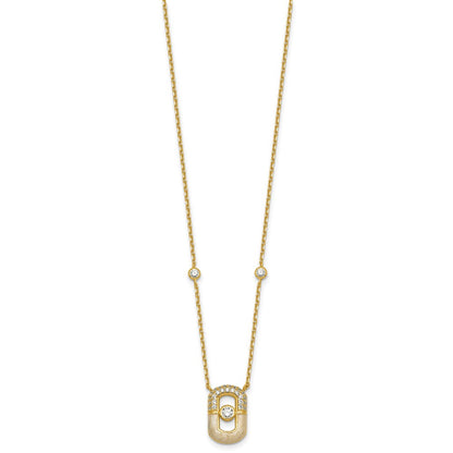 Sterling Silver Gold-tone CZ and Champagne Enamel Rectangle 16 inch with 1.5 inch Extension Necklace